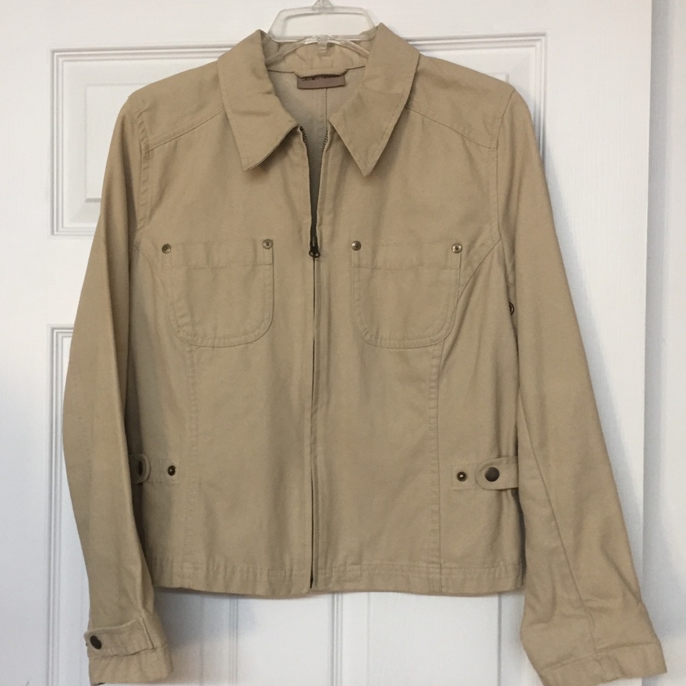 Cotton Zip Front Lightweight Jacket Tan Neutral Basics Sz M